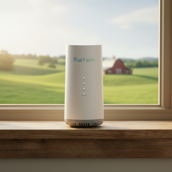 XNET X-Flight 5G Router by a window