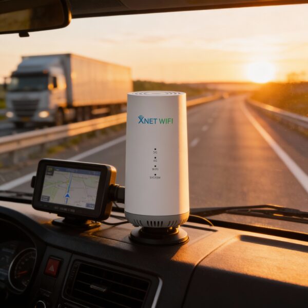 XNET 5G router in a truck cab on the highway