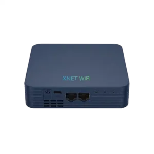 XNET X-Titan 5G Business Grade Router, rear view showing Type-C power, gigabit WAN and LAN ports, and status indicators.