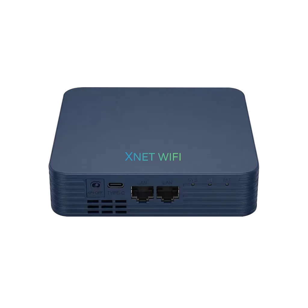 XNET X-Titan 5G Business Grade Router, rear view showing Type-C power, gigabit WAN and LAN ports, and status indicators.